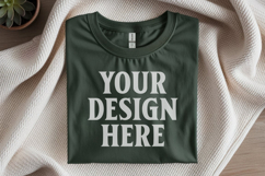 Gildan 64000 Forest Green Folded T-Shirt Mockup | Flat Lay U Product Image 1
