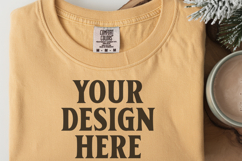 Mustard Comfort Colors 1717 Christmas Folded T-Shirt Mockup Product Image 1