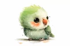 Cute Parrot Bird Baby Watercolor Handmade illustration Product Image 1