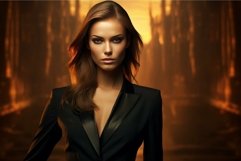 Elegant woman against fiery forest backdrop Product Image 1