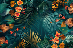 Tropical Leaves and Flowers Background Wallpaper Product Image 1