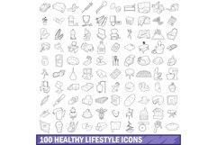 100 healthy lifestyle icons set, outline style Product Image 1