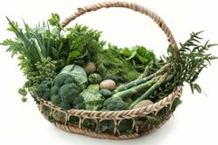 Fresh green vegetables in a wicker basket Product Image 1