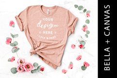 Heather Peach Bella Canvas 3001 T-Shirt Mockup Floral Setup Product Image 1
