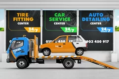 Car On A Tow Truck Near The Car Service Ad Billboards Mockup Product Image 1