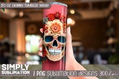 3D Floral Skull Sublimation Skinny Tumbler Wrap| 20oz | Png Product Image 3