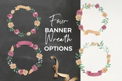 Wine Wreaths Watercolor 8 Flowers Red Cream Roses Leaves Product Image 5