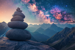 Stack of Stones with Mountains Background Wallpaper Product Image 1