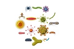 Virus bacteria icons set, cartoon style Product Image 1
