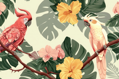 Parrot With Flowers Background Wallpaper Product Image 1