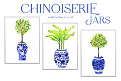 Chinoiserie Blue Jars. Watercolor Clipart Product Image 2