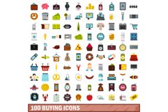 100 buying icons set, flat style Product Image 1