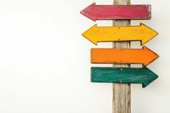 Wooden post with colored directional signs Product Image 1