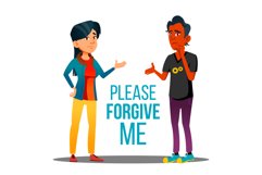 Man And Woman Asking Forgiveness Vector Cartoon Poster Product Image 1