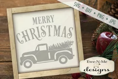 Merry Christmas Old Truck Christmas Tree SVG DXF Files Product Image 1