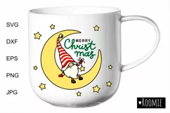 Merry Christmas card svg, Gnome on the moon, clipart vector Product Image 3