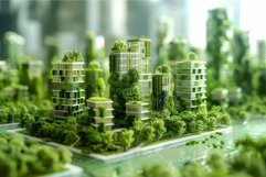 Futuristic sustainable city with integrated vegetation, ecof Product Image 1