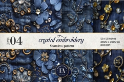 Navy Crystal Embroidery | Luxury Denim Fabric Texture Product Image 1