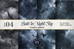Bats Night Sky Pattern, Dark Gothic Bat Seamless Paper Product Image 1