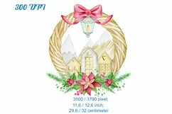 christmas watercolor wreath. scandinavian village. watercolo Product Image 3