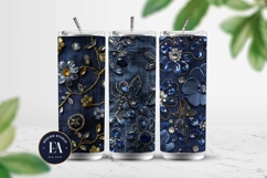 Navy Crystal Embroidery | Luxury Denim Fabric Texture Product Image 2