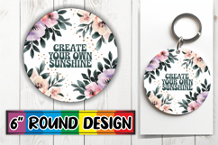 Whimsical Circle Keychain Sublimation PNG, Flower Quote Product Image 1