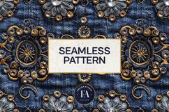 Navy Crystal Embroidery | Luxury Denim Fabric Texture Product Image 3