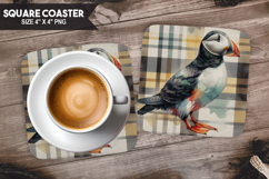 Puffin, Animal coaster, Buffalo Plaid Square Coaster PNG Product Image 1