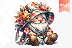 Floral Nurse Gnome Sublimation - Gnome Clipart Design Product Image 1