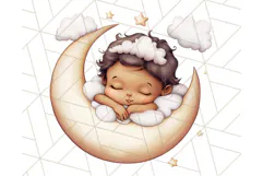 Sleeping Baby on Moon PNG, Cute Night Sky Baby Clipart Png Product Image 5