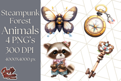 Vintage Steampunk Forest Animal PNG Clipart for Sublimation Product Image 1