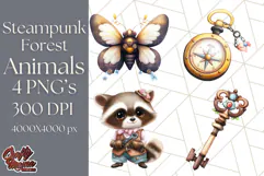 Vintage Steampunk Forest Animal PNG Clipart for Sublimation Product Image 1