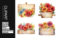 Floral Wooden Sign Clipart PNG Product Image 1