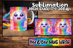Whimsical mornings 11oz 15oz sublimation wrap, 3D Cute Ghost Product Image 1