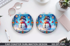 Snowman Car Coaster Sublimation|Christmas Coaster PNG Design Product Image 1