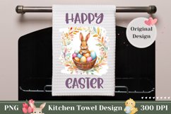 Happy Easter Towel Template, Cartoon Easter Wreath PNG Product Image 1