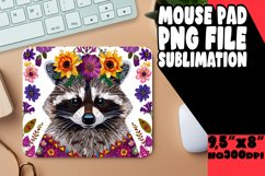 Cheerful Raccoon Floral Mouse Pad PNG Product Image 1
