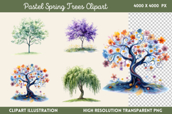 Pastel Spring Trees Clipart PNG Product Image 1