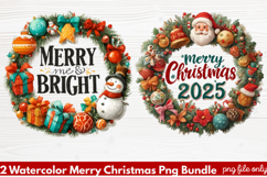 2 Watercolor Merry Christmas PNG | Festive Holiday Product Image 1