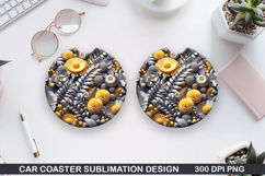 Flowers Car Coaster Sublimation| Flowers Coaster PNG Design Product Image 1