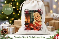 Cartoon Girl Santa Sack, Christmas Fireplace Sublimation PNG Product Image 1