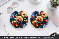 Roses Car Coaster Sublimation| Christmas Coaster PNG Design Product Image 1