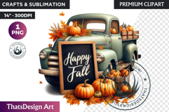Fall Vintage Truck with Pumpkin PNG clipart thanksgiving Product Image 1