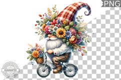 Floral Crown Gnome Rides A Bike Sublimation Clipart Design Product Image 1