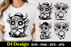 Cute Highland Cow Relaxing Summer Beach T Shirt Design SVG Product Image 1