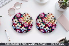 Flower Car coaster sublimation, Summer Coaster PNG Design Product Image 1