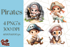 Cartoon Pirate Kids and Animals PNG Clipart for Fun Designs Product Image 1