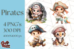 Cartoon Pirate Kids and Animals PNG Clipart for Fun Designs Product Image 1