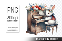 4th Of July Bunny Sublimation Clipart PNG Design Product Image 1