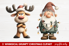 2 Whimsical Grumpy Christmas Clipart | Funny Grumpy Holiday Product Image 1
